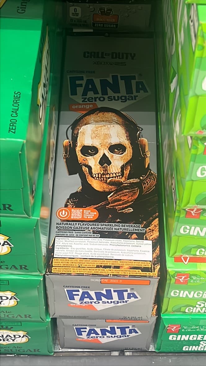 A Call of Duty Ghost edition Fanta Zero Sugar display