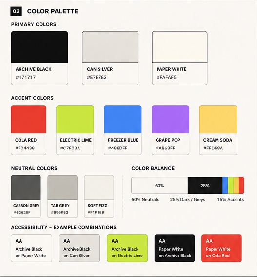 Hell Yeah Diet Sodas color palette and accessibility combinations